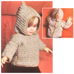 Baby Back Zipper Jacket Crochet Pattern, Vintage Hooded Sweater