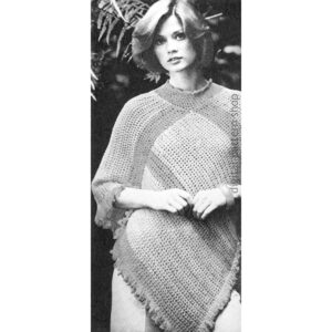 70s Easy Crochet Poncho Pattern, Geometric Scalloped Neck PDF