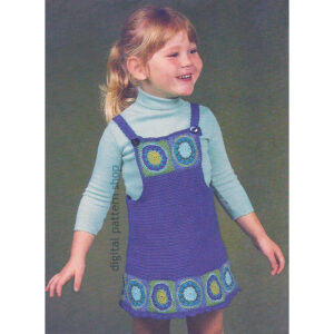 Girls Jumper Crochet Pattern, Sunburst Granny Square Bib Skirt