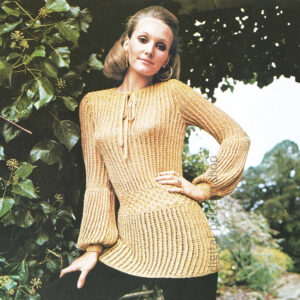 70s Tunic Knitting Pattern, Vintage Evening Top, Long Full Sleeves