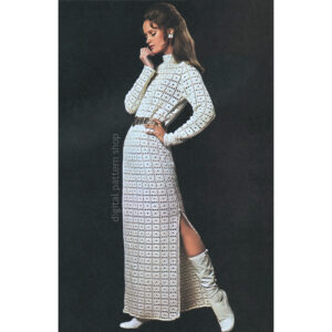 70s Maxi Dress Crochet Pattern, Vintage Long Sleeve Evening Gown
