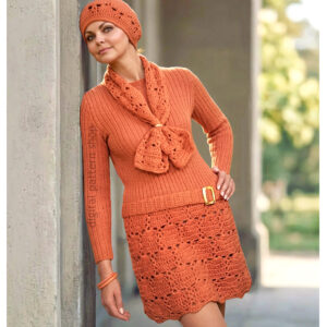 70s Dress, Beret, Scarf Crochet Pattern, Knit Bodice Long Sleeves