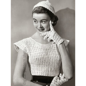 40s Vintage Jumper, Cap, Gloves Crochet Pattern Cap Sleeve Top PDF