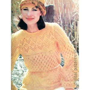 70s Lacy Sweater Knitting Pattern, Pullover Blouse Long Full Sleeves