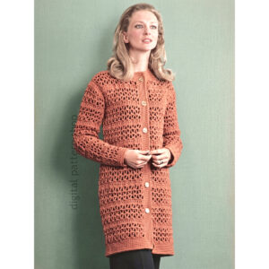 Long Sweater Crochet Pattern, 70s Vintage Lacy Button Front Coat
