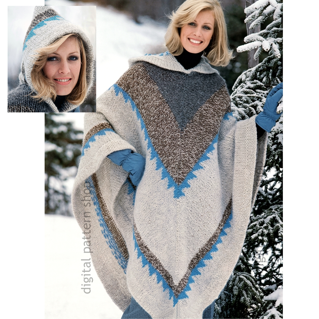 Hooded Poncho Knitting Pattern