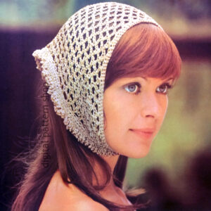 70s Triangle Mesh Headscarf Crochet Pattern Button Front PDF
