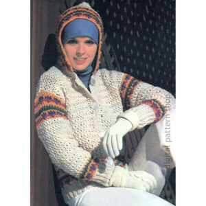 Hooded Cardigan Crochet Pattern, Vintage Sweater Color Bands