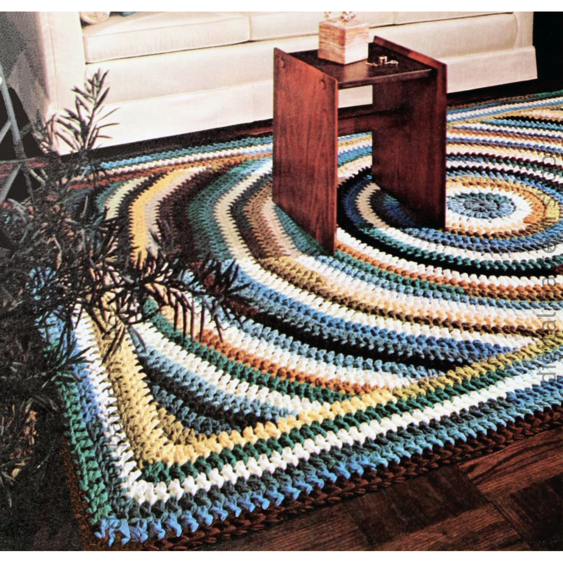 Shaker Style Rug Crochet Pattern, Vintage Large Area Rug PDF