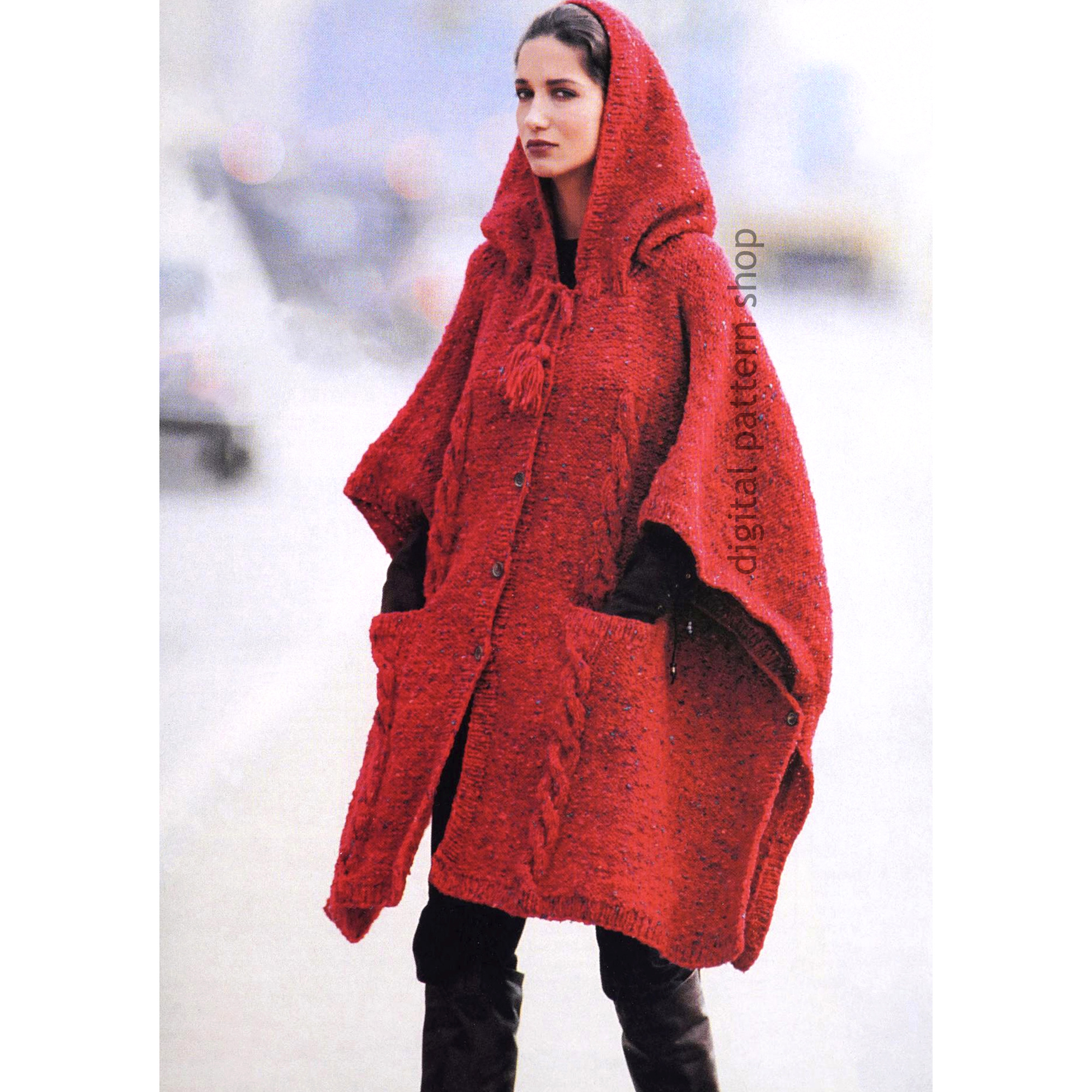 Hooded Poncho Knitting Pattern