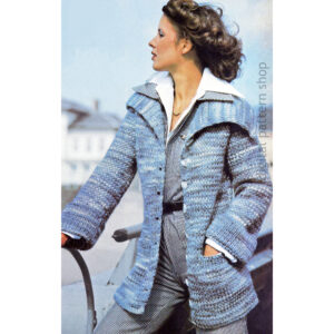 70s Chunky Jacket Knitting Pattern, Large Collar Buttoned Cardigan