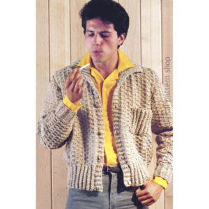 Mens Vintage Chunky Jacket Knitting Pattern Bomber Style Jacket